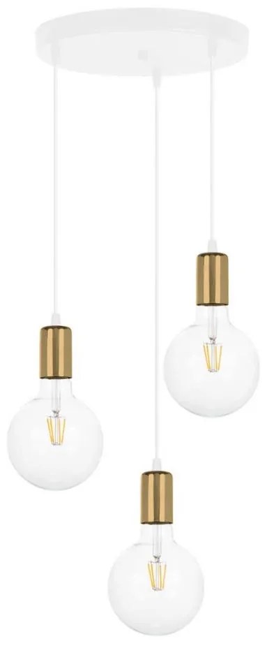 Luster na lanku MIROS 3xE27/60W/230V guľatý biela/zlatá