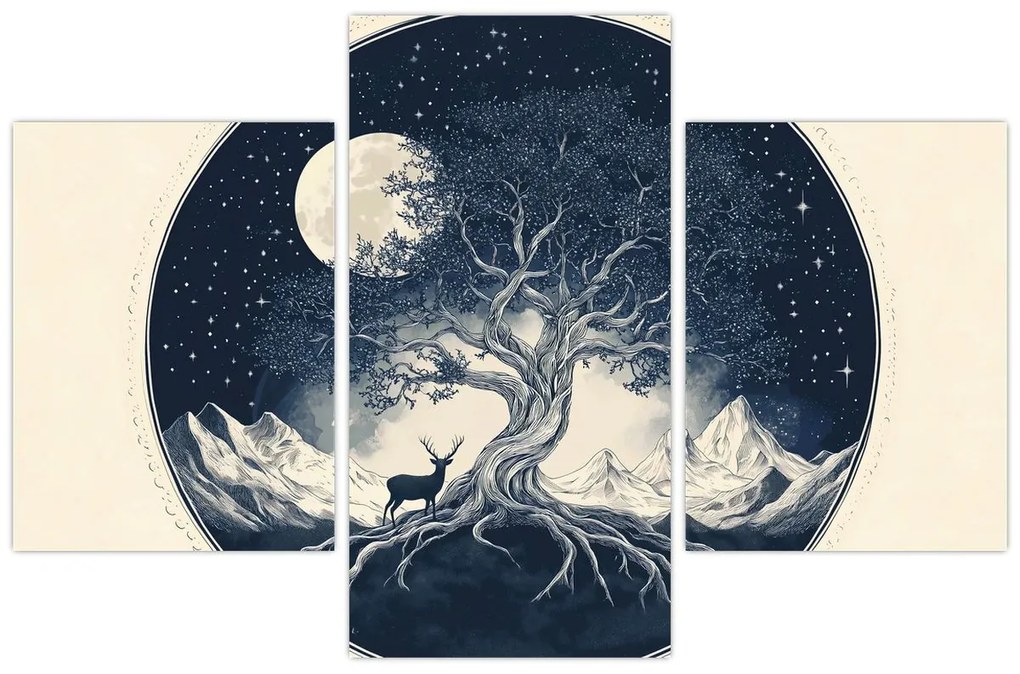 Obraz – Magický strom s jeleňom I. (90x60 cm)
