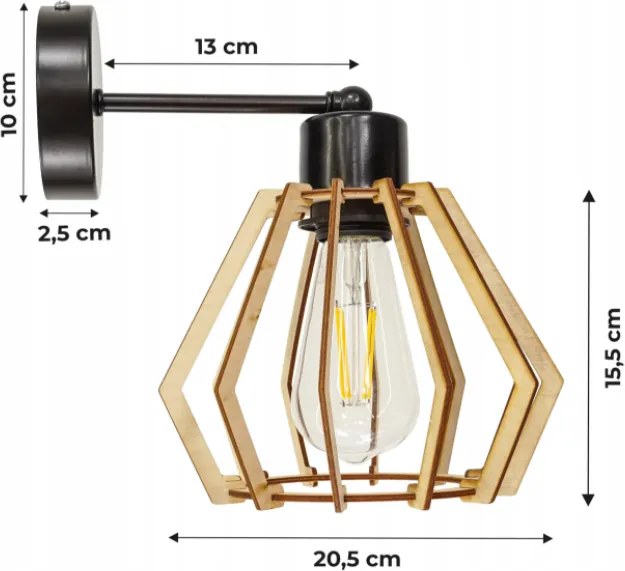 BERGE Nástenná lampa - kinkiet - E27 - DIAMANT - čierna