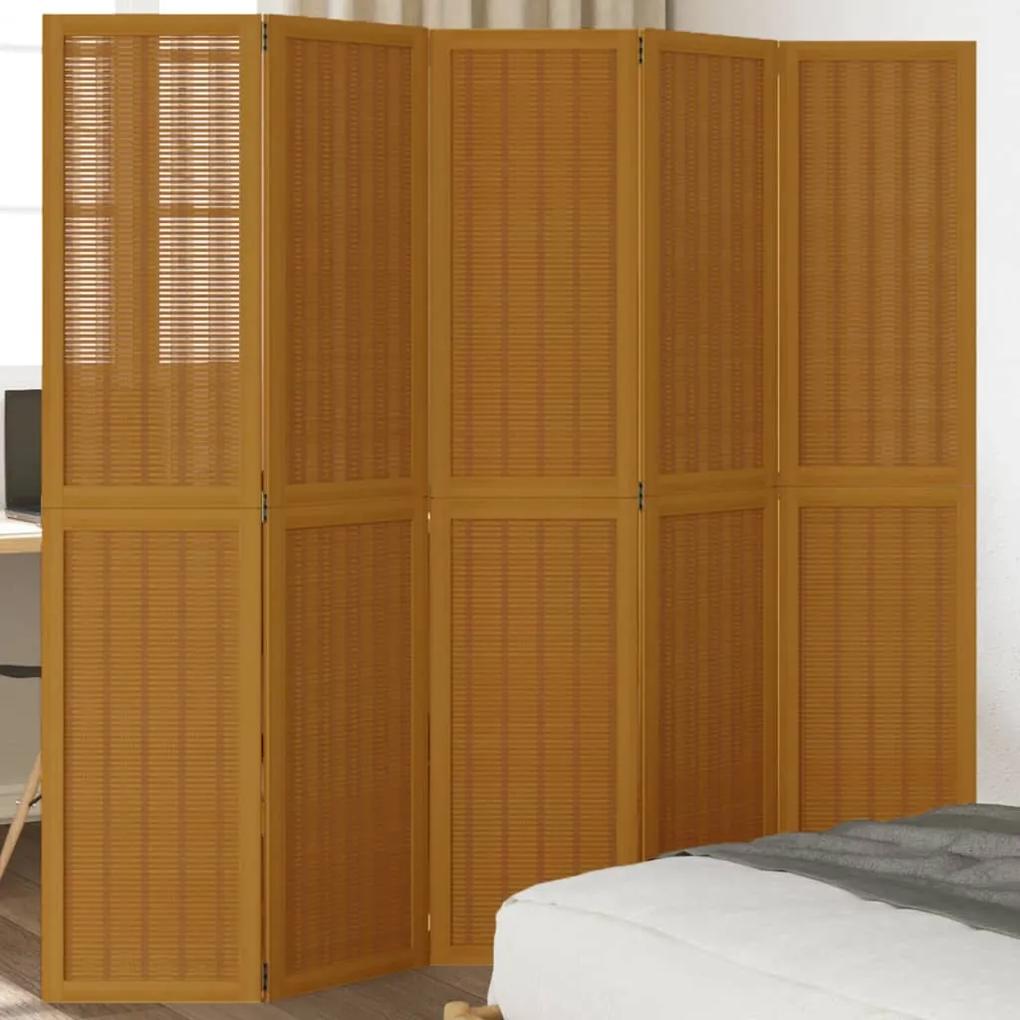 Paraván, 5 panelov, hnedý, masívne drevo paulovnie 358822