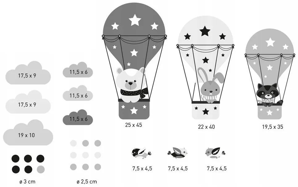 Nálepky na stenu Balóny so zvieratkami v oblakoch 110x75