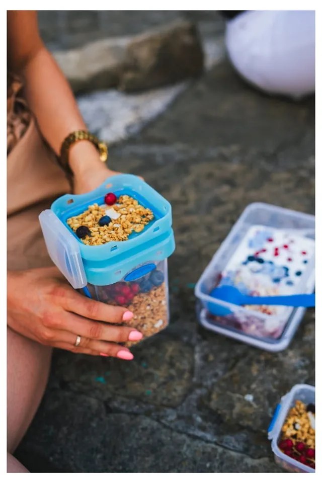 Zelená škatuľka na svačinu a obed s príborom, Vialli Design, 650ml+230m