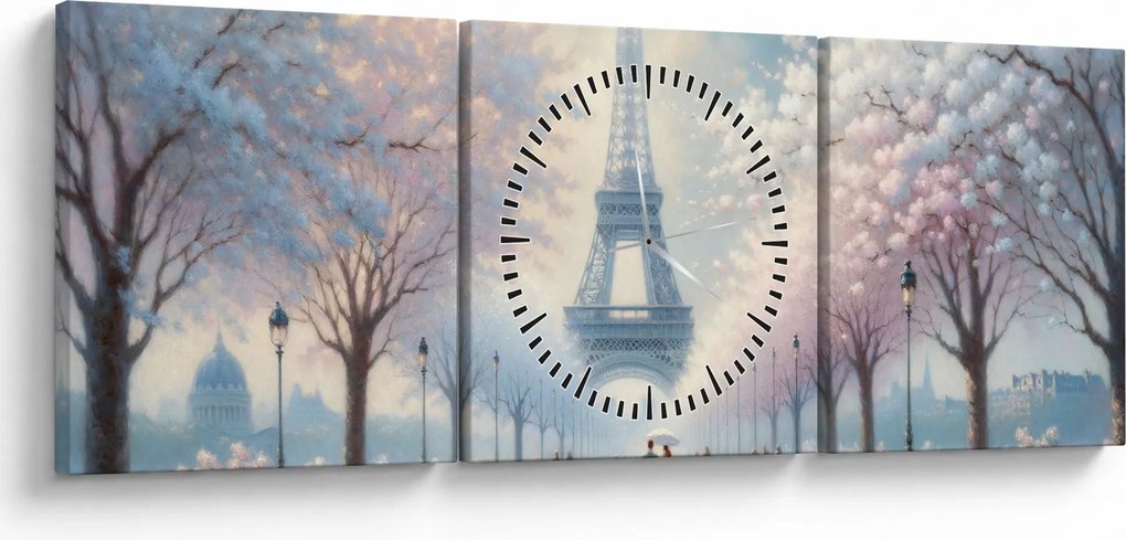 Obraz - Maľba z Paríža (s hodinami) (90x30 cm)