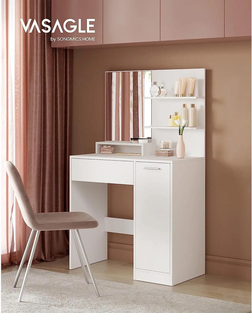 Toaletný stolík so zrkadlom a úložným priestorom, biela farba