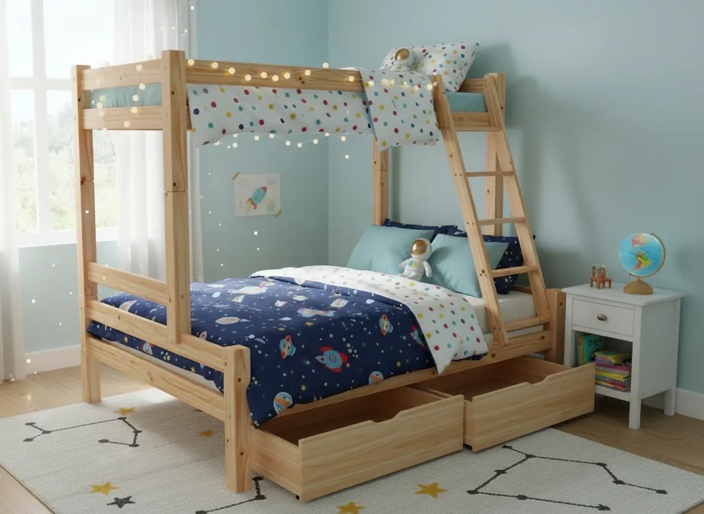 Detská poschodová posteľ s rozšíreným spodným lôžkom z MASÍVU 200x90 cm bez šuplíka PAVLÍNA