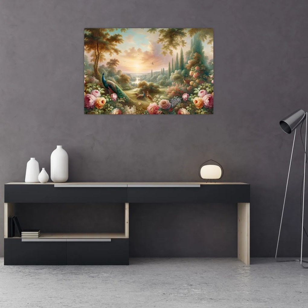 Obraz - Pávy v záhrade (90x60 cm)