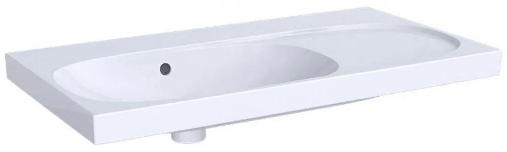 GEBERIT Acanto asymetrické závesné umývadlo s odkladacou plochou vpravo, bez otvoru, s prepadom, 900 x 482 mm, biela, s povrchom KeraTect, 500.626.01.8