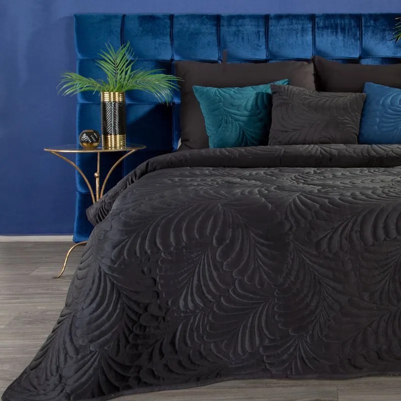 EUROFIRANY Zamatový prehoz, šitý niťou 170 cm x 210 cm čierna 100 % polyester Rozmery textílií: 170 cm x 210 cm