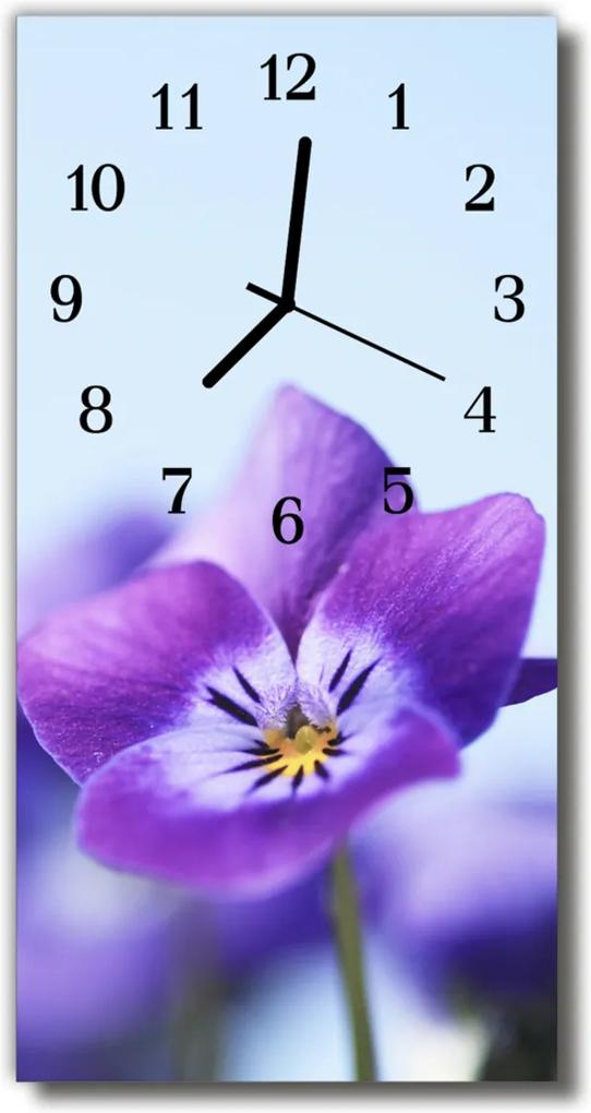 Sklenené hodiny vertikálne  Kvety fialový kvet
