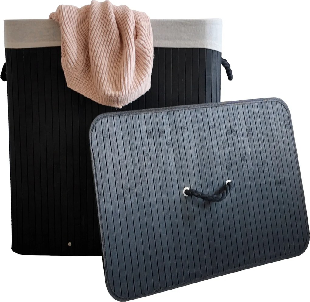 TRENDIE Bambusový kôš na prádlo 150l čierny + DARČEK