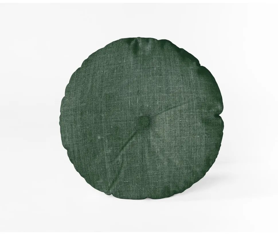 Tmavozelený vankúš Linen Couture Cojin Redondo Dark Green, ⌀ 45 cm