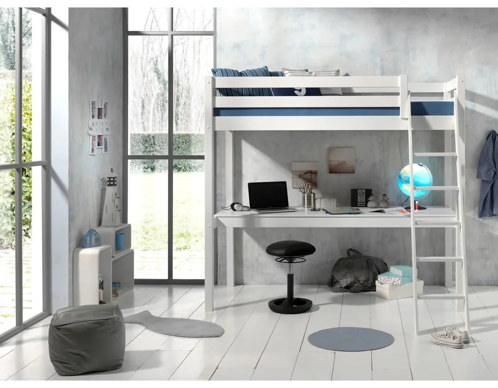 Biela vyvýšená detská posteľ z borovicového dreva 90x200 cm PINO – Vipack