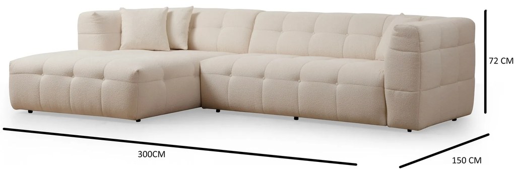 Štýlová rohová pohovka Chantelle 300 x 150 cm, ľavá, béžová