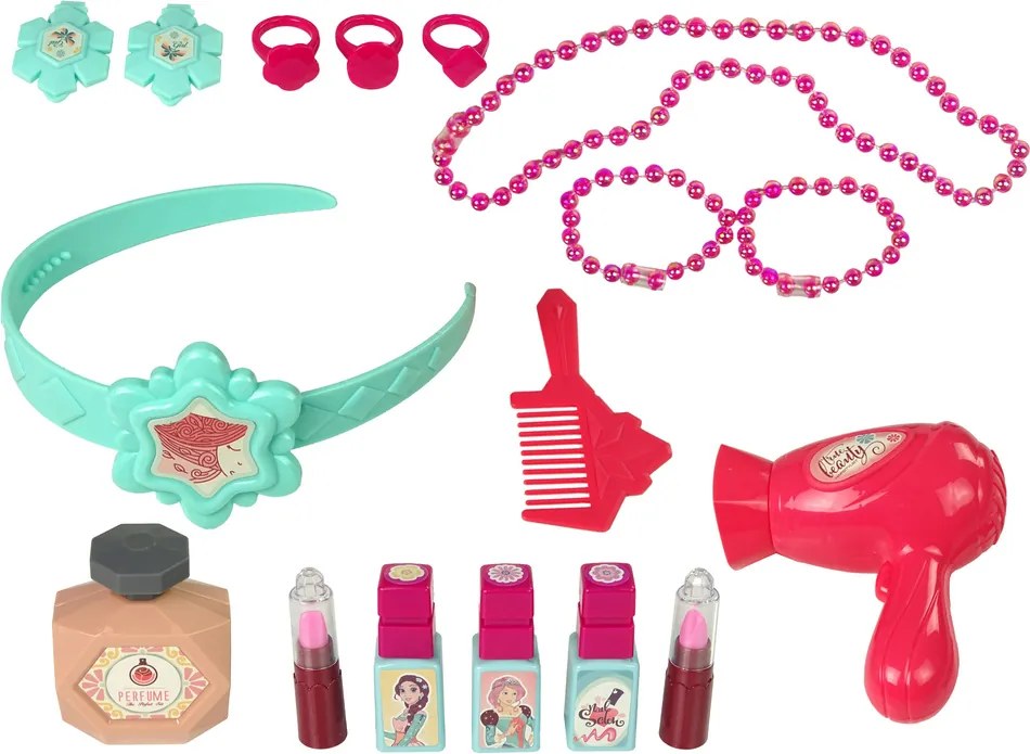 LEAN Toys Kozmetická súprava Toaleta so zrkadlom Svetlo Zvuk Šperky Tmavo ružová
