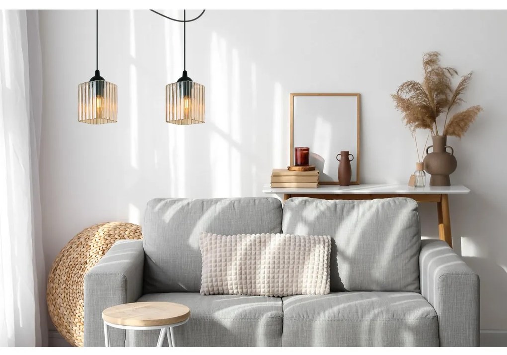 Závesné svietidlo Riffle Square Spider, 1x medové sklenené tienidlo, b