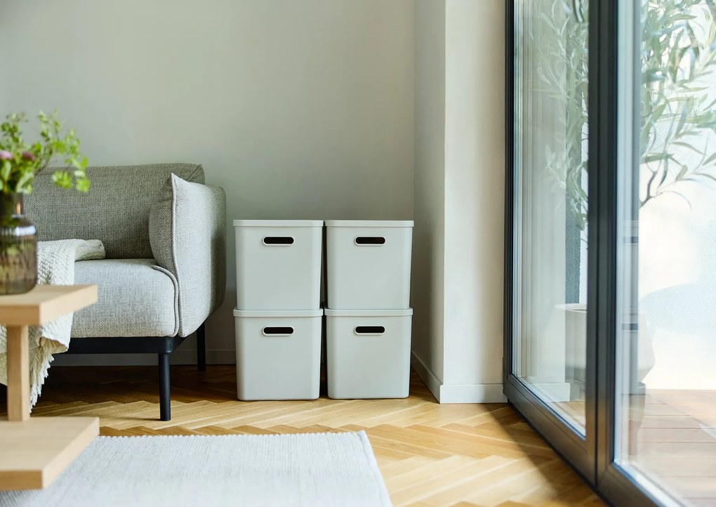 Rotho 2. akosť - Úložný box, rovný s vekom, 27l, matne biela ALBU LIGHT, 37x29x30