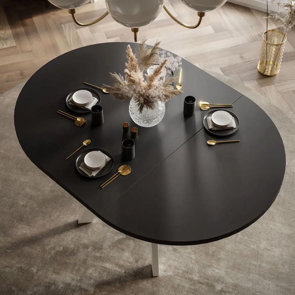 OKRÚHLY ROZKLADACÍ JEDÁLENSKÝ STÔL EWALD ČIERNY MATNÝ + BIELY 100/140 cm