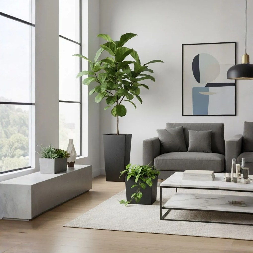 PLASTOVÝ KVETINÁČ PORTO 75X39,5X39,5 CM IMITÁCIA BETÓNU ČIERNA