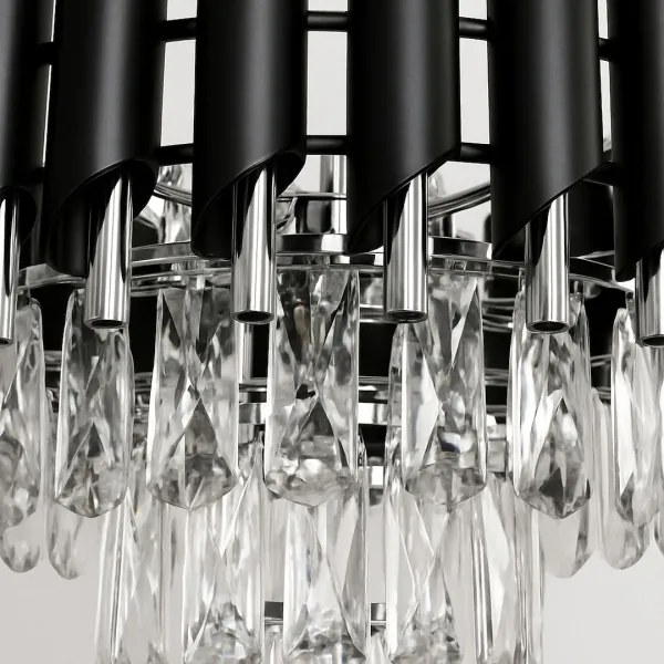 Luster na reťazi CRISTAL 5xE14/10W/230V, priemer 38 cm, čierna / matný chróm