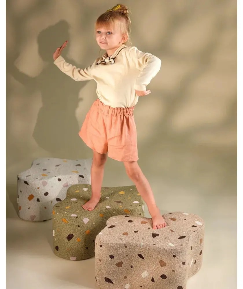 Svetlohnedý detský puf z textílie buklé/ženilkový Terrazzo Cloud – Wigiwama