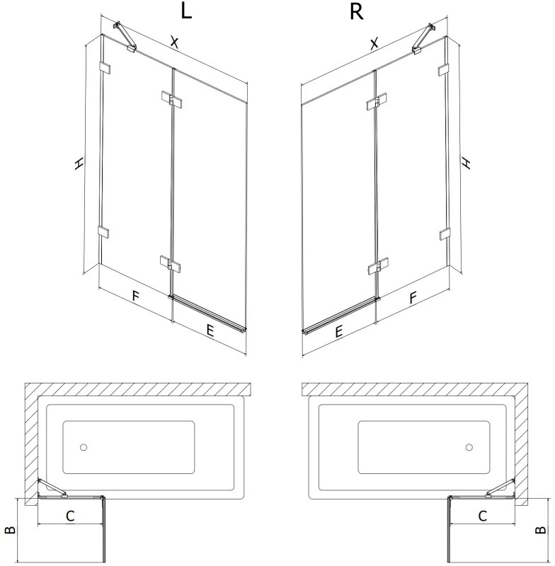 Mexen Lunar, 2-krídlová vaňová zástena ľavá 140 x 150 cm, číre sklo, medená matná, 897-140-100-65-00-L