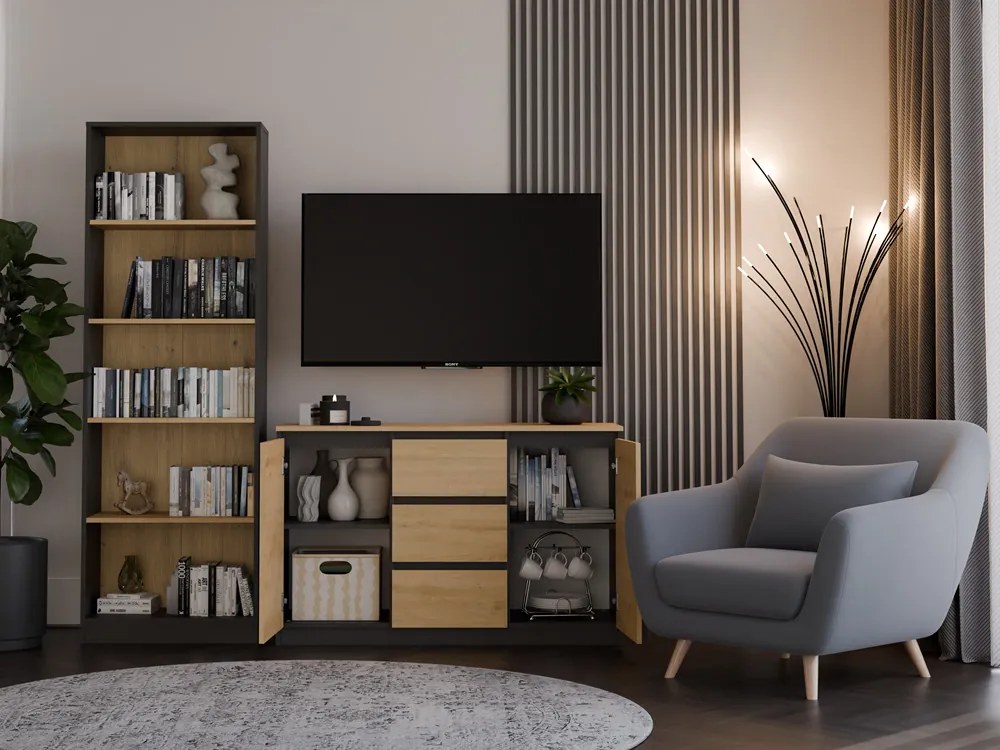 Komoda Musecalo 11 (dub artisan + antracit). Akcia -20%. Vlastná spoľahlivá doprava až k Vám domov. 1132861