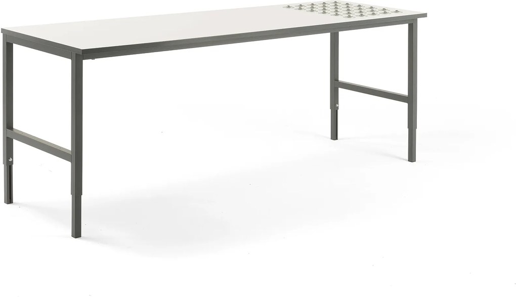 Dielenský stôl Cargo s valčekmi, 2400x750 mm, biela / šedá