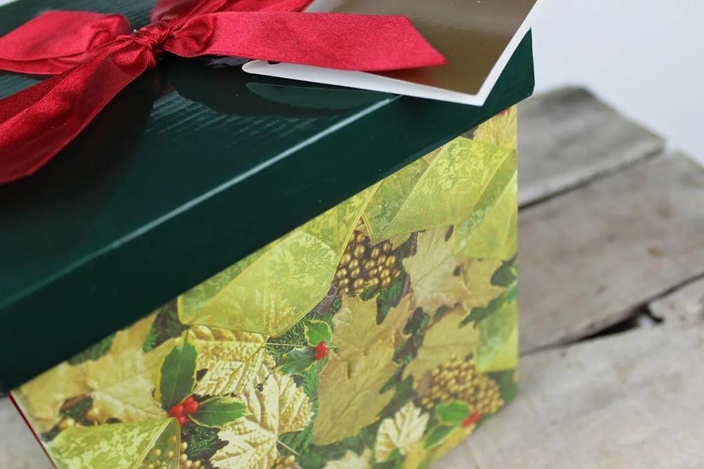 Červeno zelená vianočná darčeková krabica 15cm