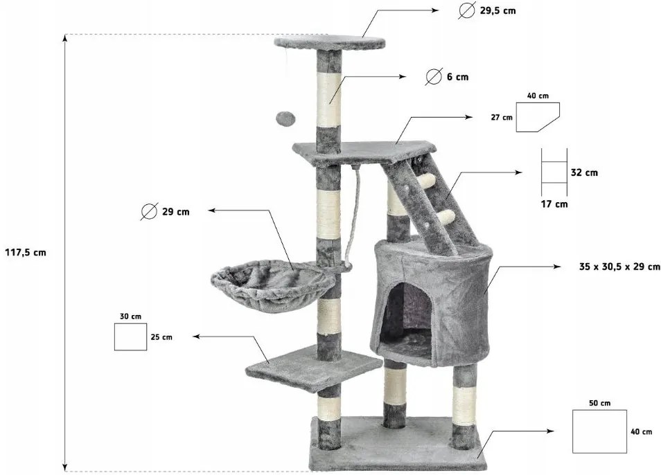 Bestent Škrabadlo pre mačky 120cm Grey Bella