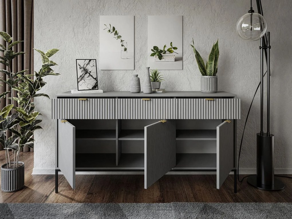 KOMODA VIGGO ŠEDÁ + ČIERNY PODSTAVEC 154 cm