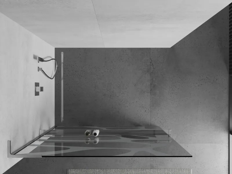 Mexen Kioto+ L, sprchová zástena Walk-In s poličkou a vešiakom 90 x 200 cm, 8mm číre sklo biely vzor, chrómový profil, 800-090-123-01-97