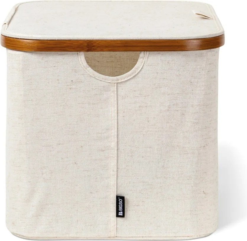 Krémový látkový úložný box s vekom 40,5x33x30 cm Bamboo/Linen – Bigso