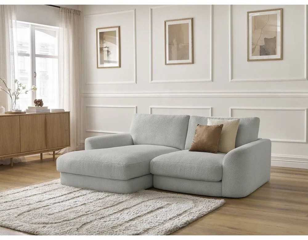 Svetlosivá rohová pohovka z textílie buklé (ľavý roh/s leňoškou) Leonore – Bobochic Paris
