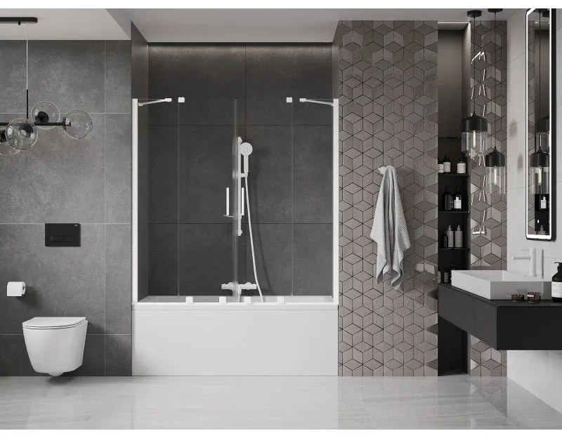 Mexen Velar Duo, 2-krídlová posuvná vaňová zástena 150 x 150 cm, 8mm číre sklo, biely profil, 896-150-000-02-20