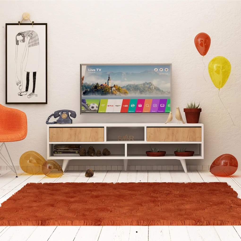 TV stolík ANGOLA 140 cm biely/dub