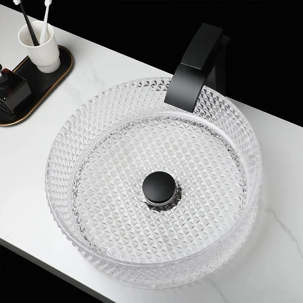 Rea Cristal, sklenené umývadlo na dosku 36x36 cm, číra, REA-U9670