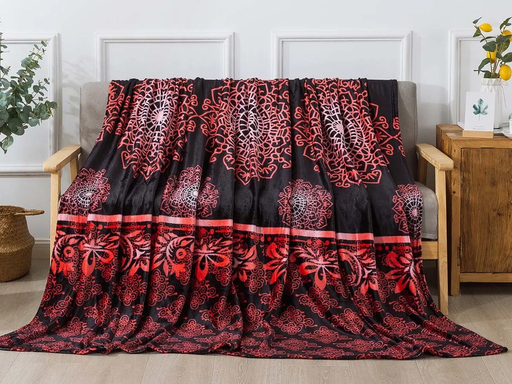 XPOSE® Mikroplyšová deka KENDAL s baránkom - červená/čierna 200x220 cm