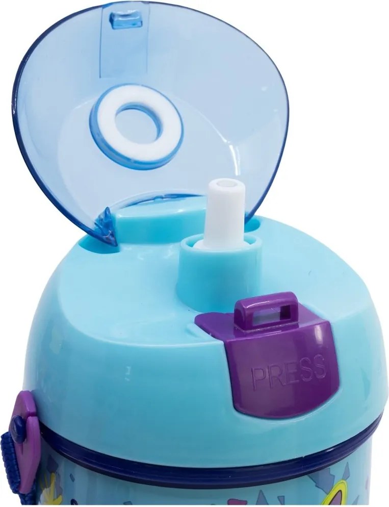 Plastová fľaša na pitie so slamkou a viečkom Stitch &amp; Angel - 450 ml