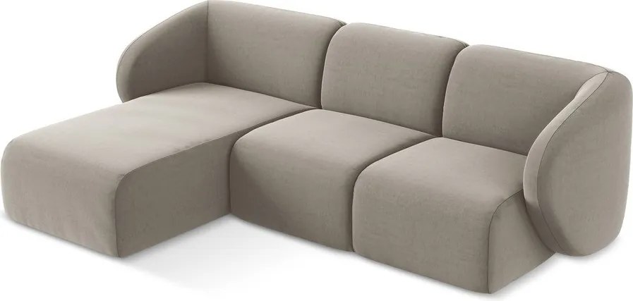 Svetlohnedá zamatová rohová pohovka (ľavý roh/s leňoškou) Lani – Makamii