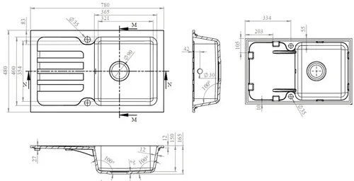 Granitový drez Vima 480x780 mm antracit