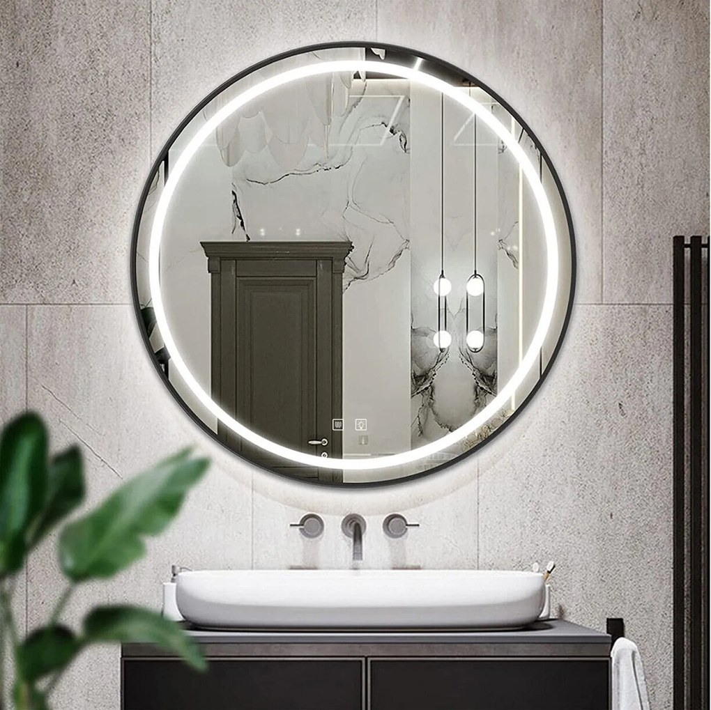 Kulaté dotykové zrcadlo s LED osvětlením MMJ 70 cm černé