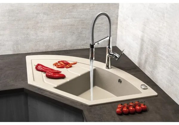 Sapho - Rohový kuchynský drez 114x57,5 cm granit/béžová