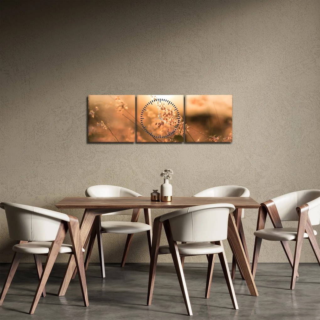 Obraz - Tráva na slnku (s hodinami) (90x30 cm)