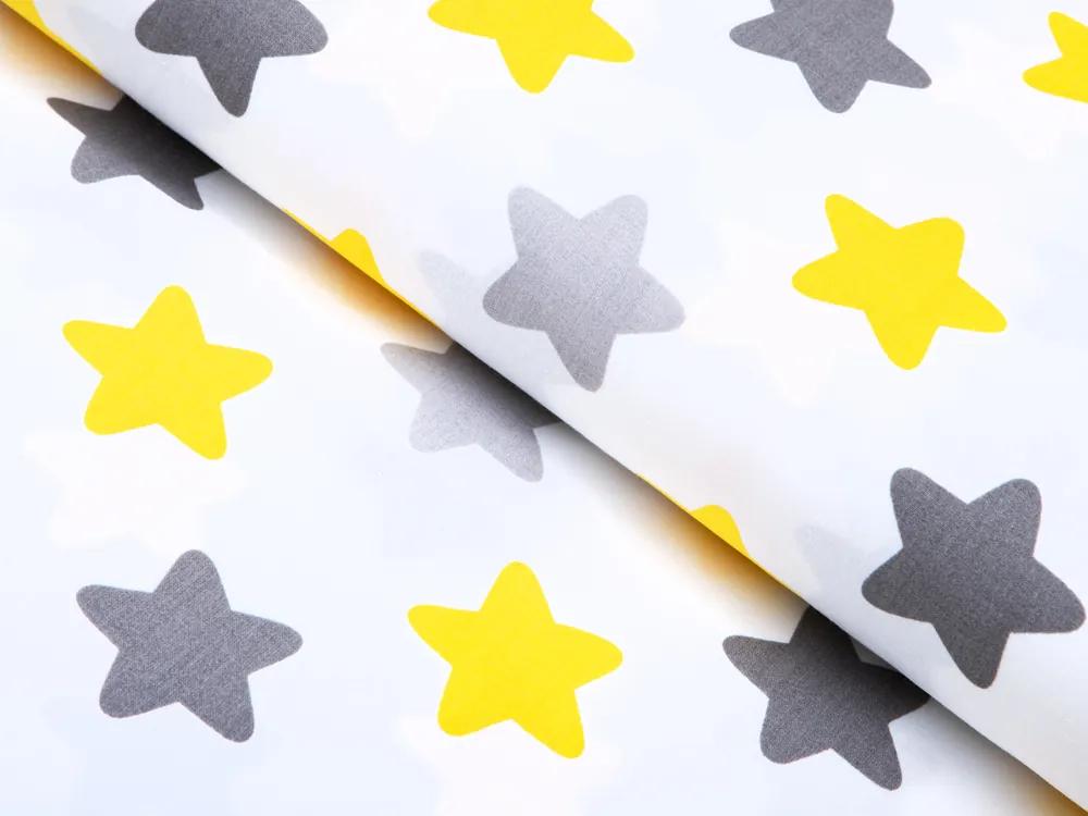 Biante Detské bavlnené posteľné obliečky do postieľky Sandra SA-203 Žlto-sivé hviezdy Do postieľky 100x135 a 40x60 cm