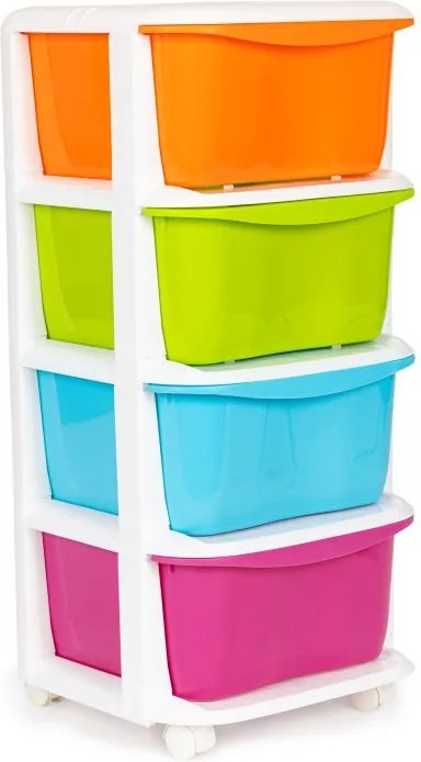 Pojazdný regál so 4 zásuvkami na kolieskach, plastový