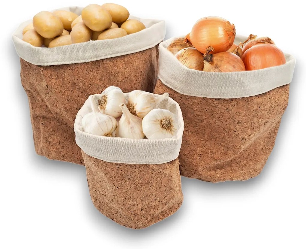 Zeller Present Súprava 3 úložných KORKOVÝCH košíkov / vreciek na pečivo alebo zeleninu