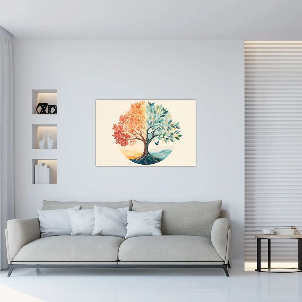 Obraz – Duálny strom s motýľom (90x60 cm)