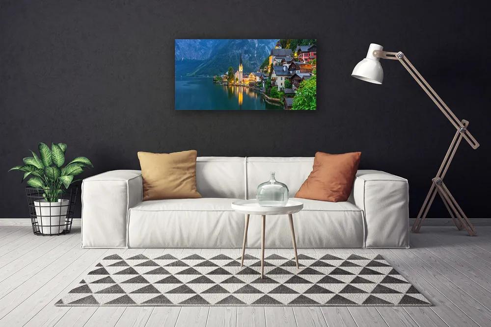 Obraz Canvas Hory mestečko noc jazero 140x70 cm
