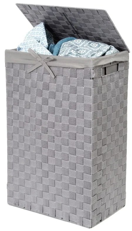 Sivý viskózny kôš na bielizeň s vekom Compactor Laundry Basket Linen, výška 60 cm