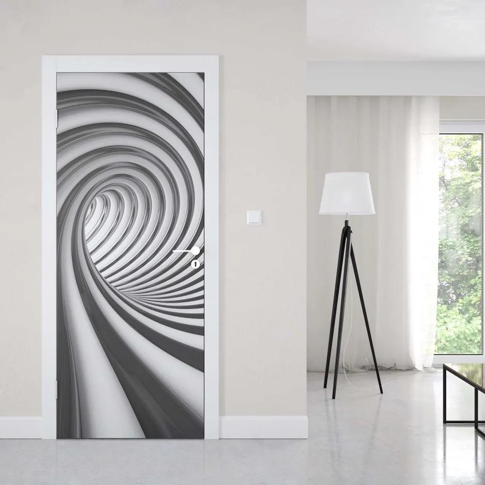 GLIX Fototapeta na dvere - 3D Swirl Tunnel Black And White